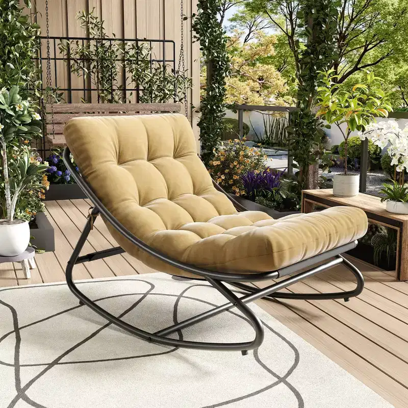 Oversized Rocking Chair, Heavy Duty Metal Frame, 400 LBS Capacity, Comfortable Lounge Rocker, for Porch, Garden, Living Room
