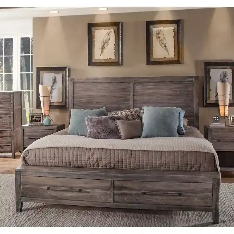 Rustic Panel Storage Bed with 2 Footboard Drawers – Queen & King