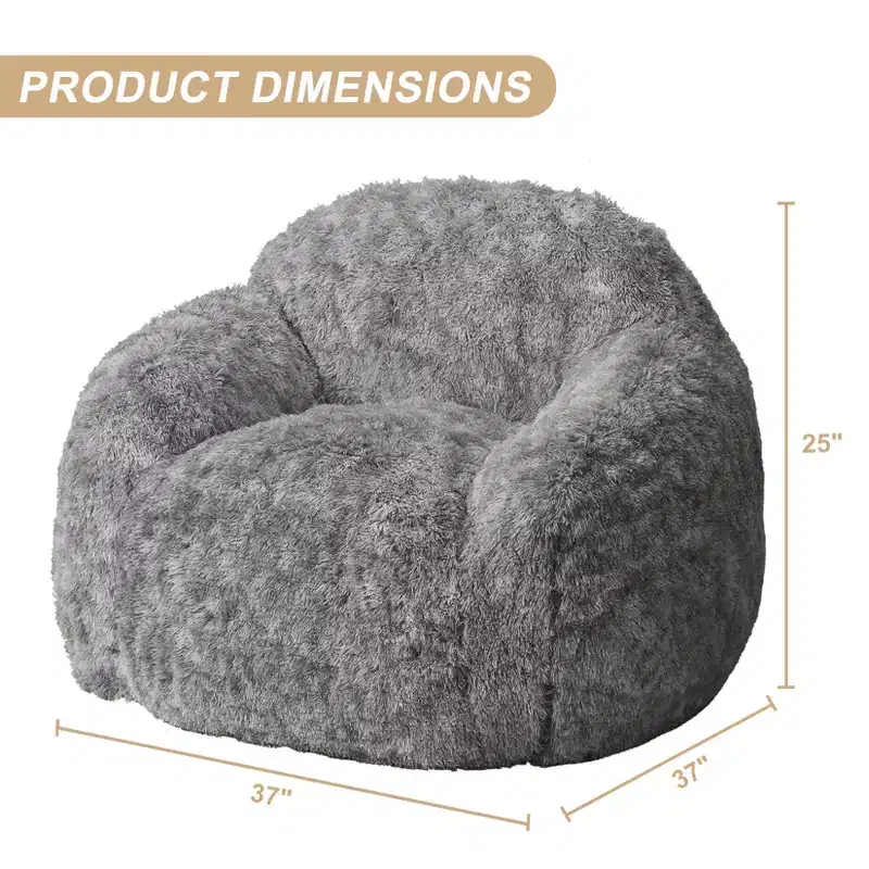 Soft faux fur beanbag with armrests  Lounge chair with foam filling, comfortable for bedroom, living room, reading & gaming