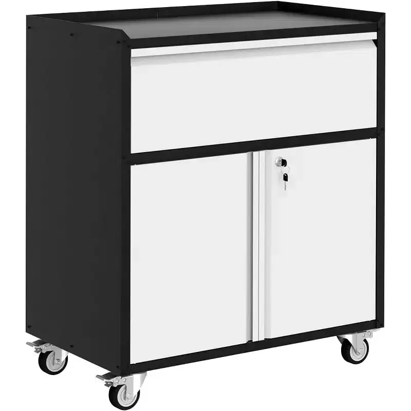 Rolling Garage Storage Cabinet, Heavy Duty Metal Tool Cabinet with Drawer, Adjustable Shelf, Lock & 4 Wheels, Tool Cart for Home Office Workshop
