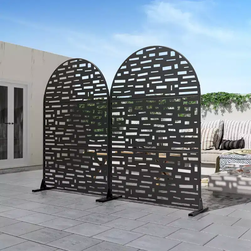 Modern Arched Privacy Screen: 71.37 x 46.8, Black, Galvanized Steel, Indoor/Outdoor