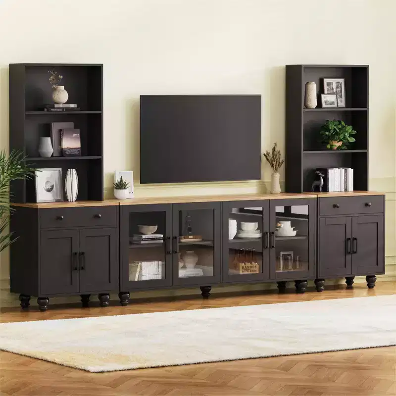 GDFStudio Keith Farmhouse TV Entertainment Center Up to 70 with Adjustable Shelves and Storage