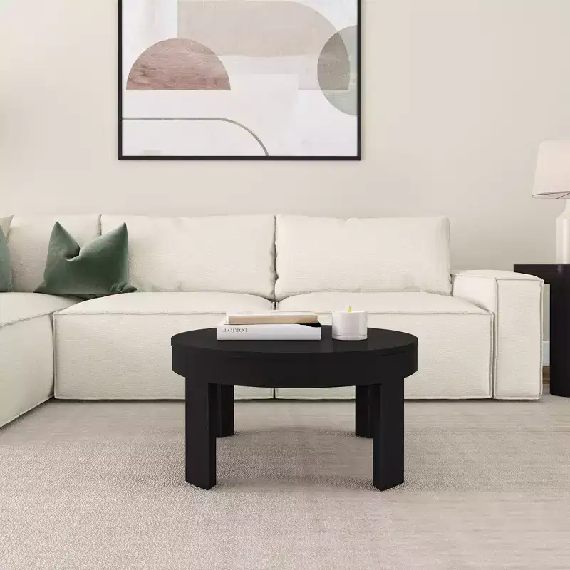 Plank+Beam Solid Wood Contour Round Coffee Table, 30 Coffee Table, Coffee Tables for Living Room, Modern Center Table for Small Spaces